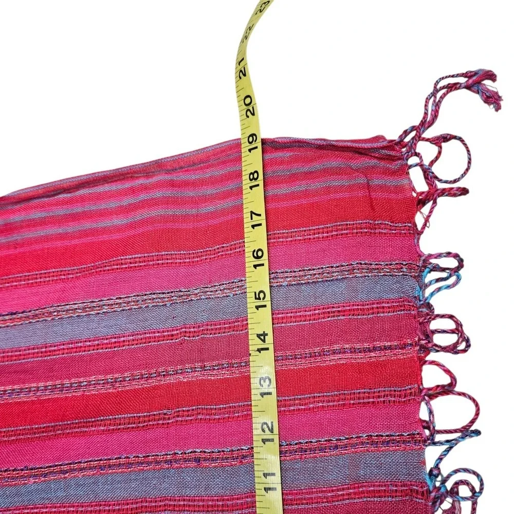 Open Hand India Pink Blue Striped Scarf‎ Tassels Lightweight Woven